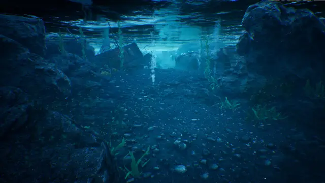 Underwater ruins in blue light